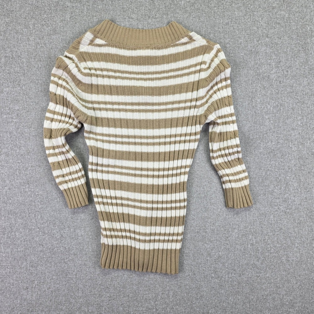 Preppy Y2K Womens S 4/6 Cream Coffee Stripe Cable Knit Sweater - Picture 7 of 7